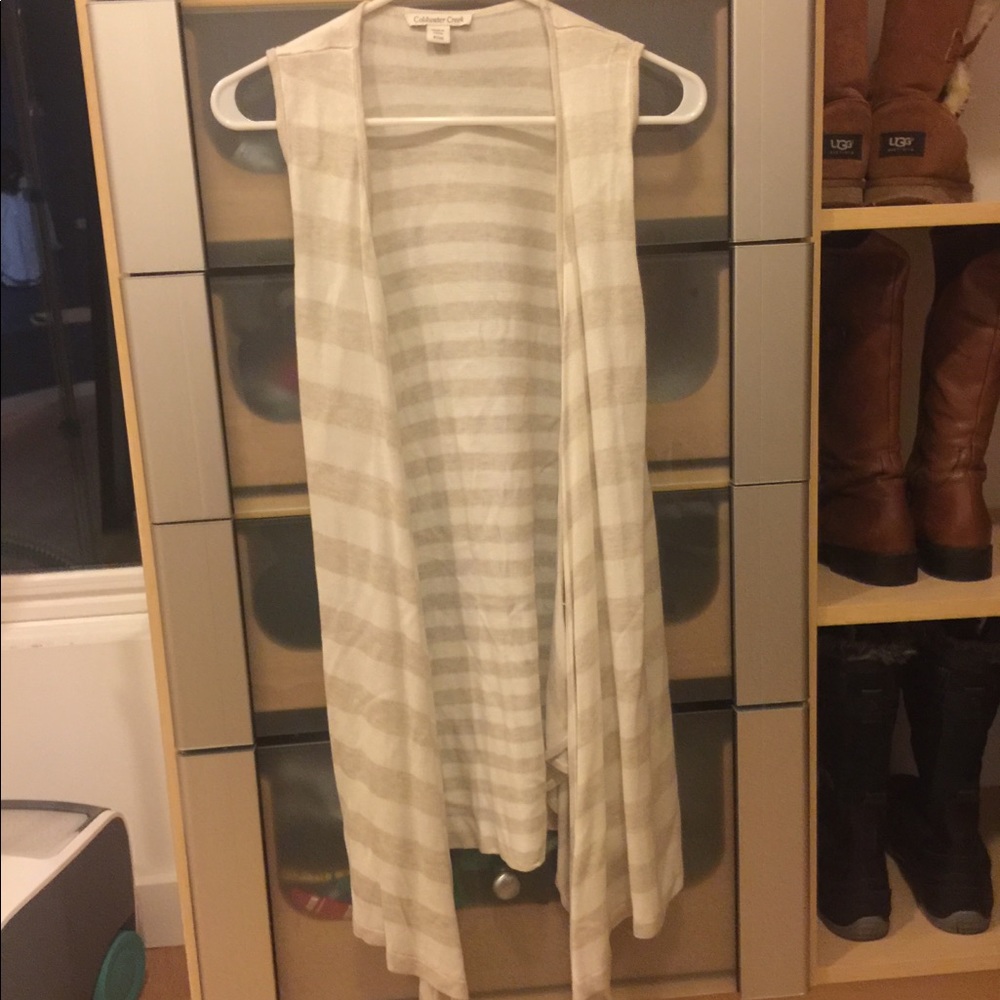 Neutral Striped Sleeveless Cardigan