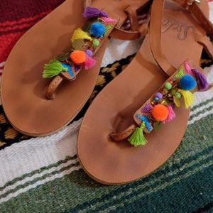 Sseko Designs Shoes - Sseko Designs Caramel T-Strap Tassel Sandals Sseko Designs Shoes - Sseko Designs Caramel T-Strap Tassel Sandals