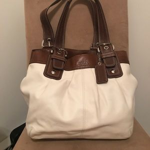 Coach white & brown mini tote