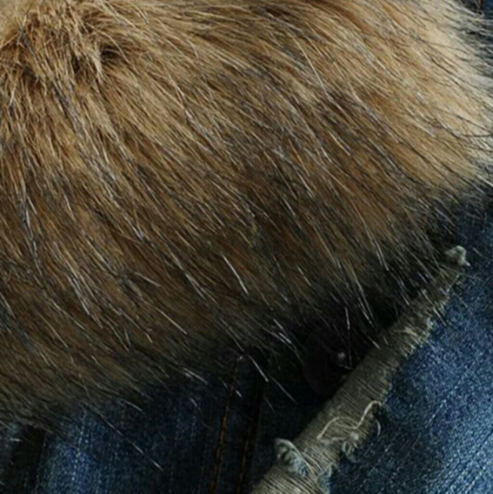 Mens Distressed Denim Faux Fur Jacket - Picture 4 of 7