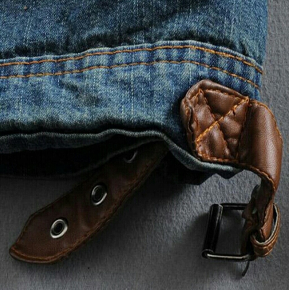 Mens Distressed Denim Faux Fur Jacket - Picture 5 of 7