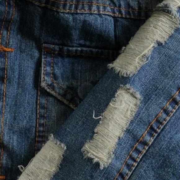 Mens Distressed Denim Faux Fur Jacket - Picture 6 of 7