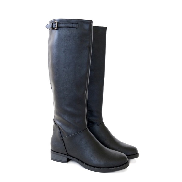 Soda Shoes - pace-black knee high riding boots