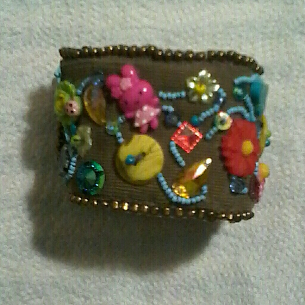 Handmade Recycled Shirt Cuff Bracelet  Embellished