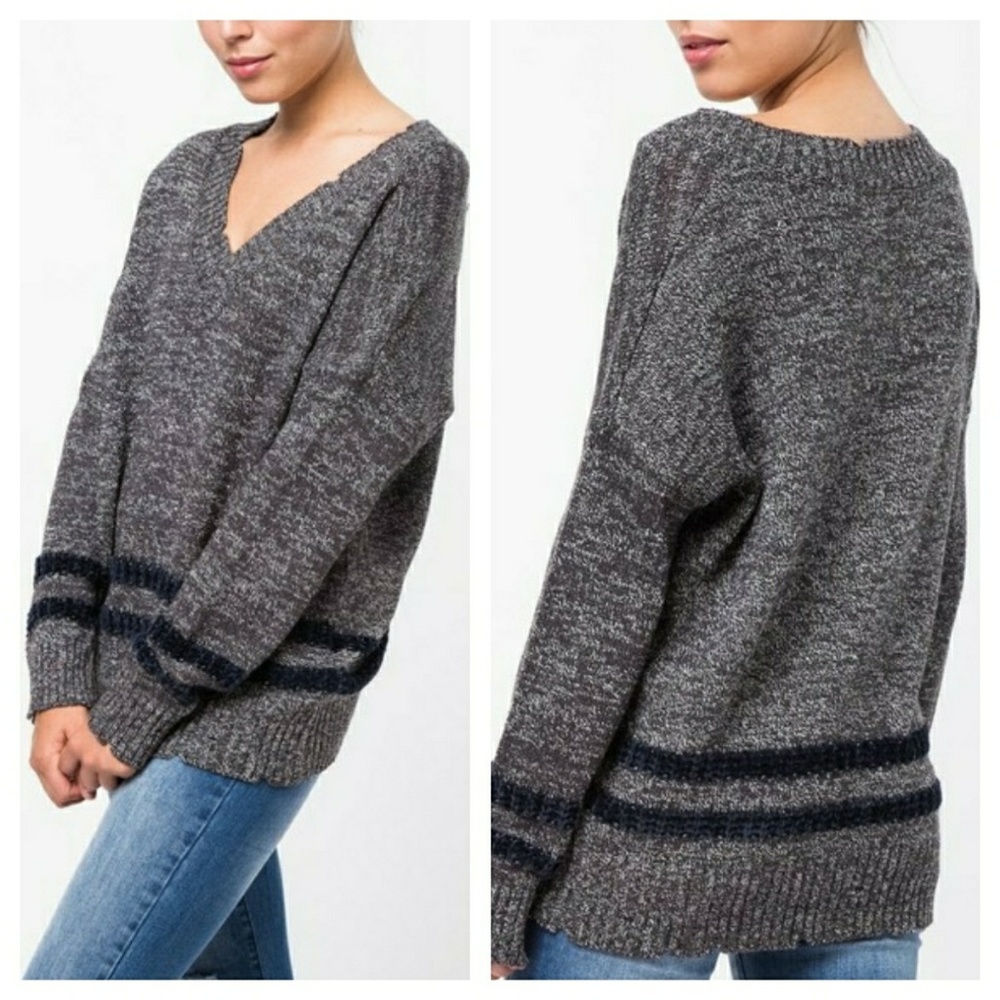 RESTOCKED. soft charcoal varsity sweater - Picture 1 of 2