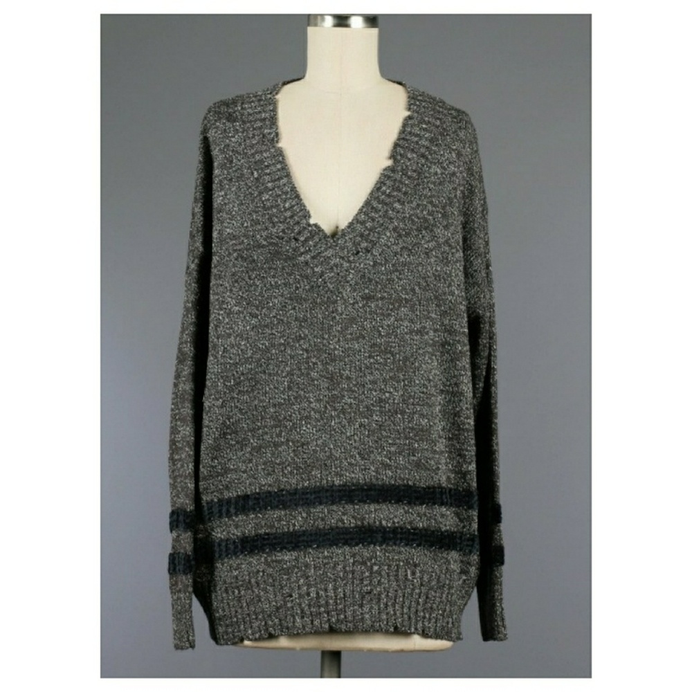 RESTOCKED. soft charcoal varsity sweater - Picture 2 of 2