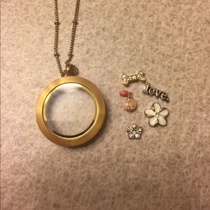 Medium Gold Origami Owl Necklace with 5 Charms