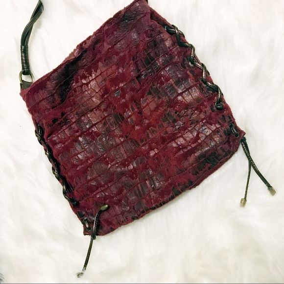 Unique red-purple pink python faux fur bag - Picture 5 of 7