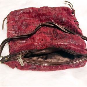 Unique red-purple pink python faux fur bag