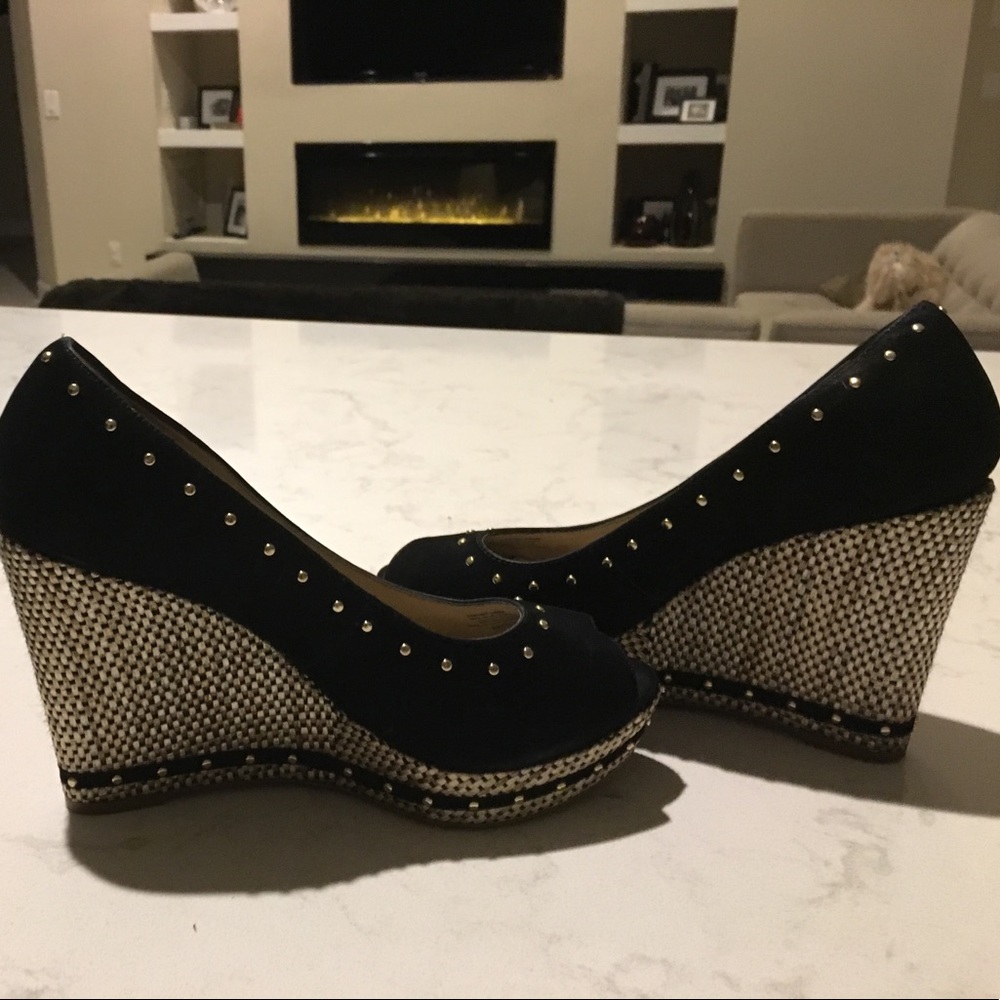 Antonio Melani Gold studded Black Suede Wedges