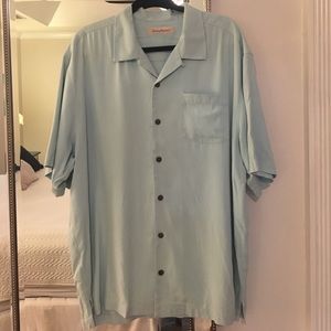 Tommy Bahama Men's Light Teal Silk Shirt, Size XL
