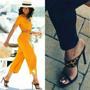 Schultz slip in heeled sandals leopard sz 6