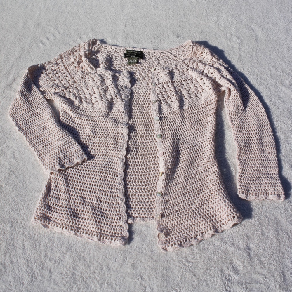 Eddie Bauer Crocheted  Cream Cardigan