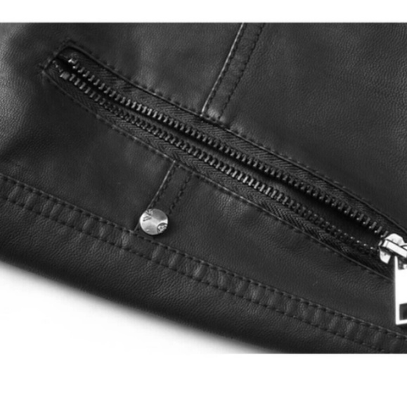 Mens Black Faux Leather Removable Hooded Jacket - Picture 5 of 6