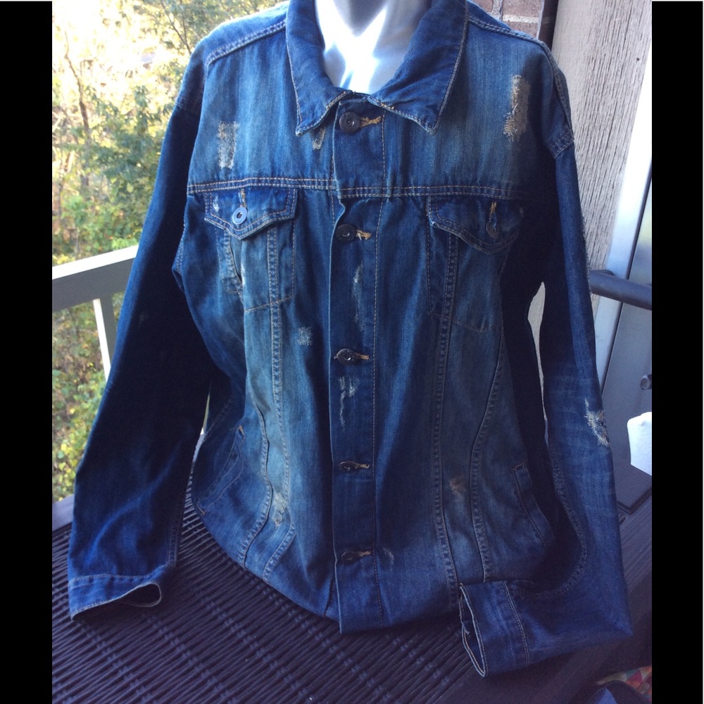 Fueled Distressed Jean Jacket with Patch 2XL