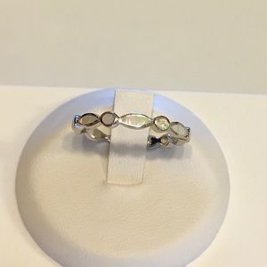Sterling Silver White Lab Opal Ring, Silver Ring, Wedding Band, Silver Bands