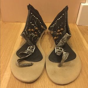 Black Beaded Leather Sandals