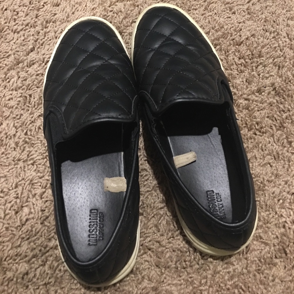 Black leather slip-ons