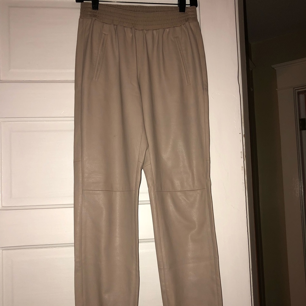 BCBG tan leather joggers
