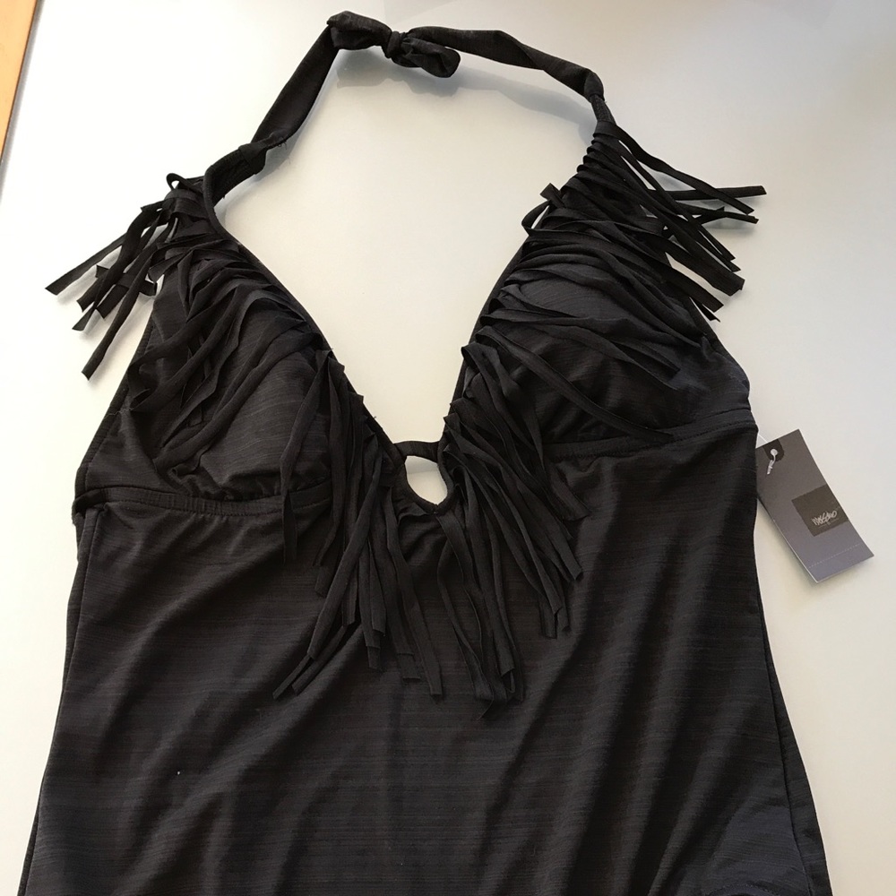 NWT deep v-neck swimsuit w/ fringe