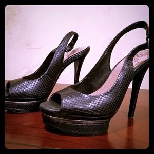 Leather peep toe platform heels
