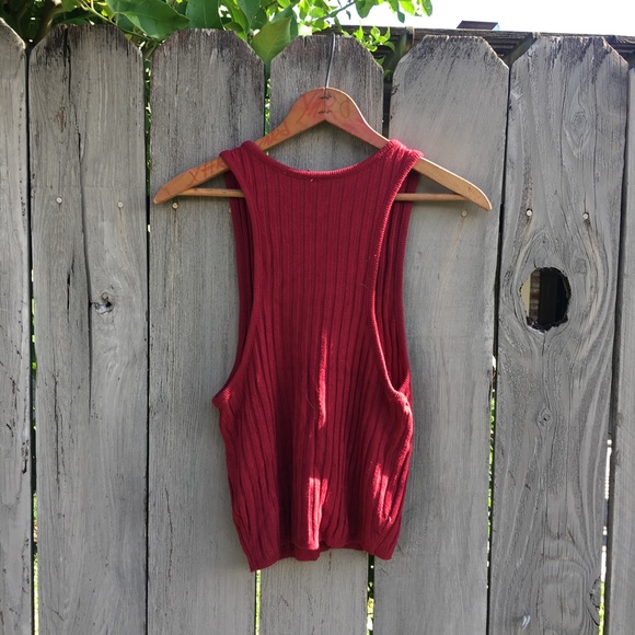Red Ribbed Racerback Crop. - Picture 2 of 5