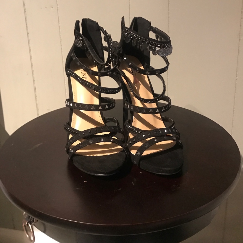 Black Studded Strap Heels
