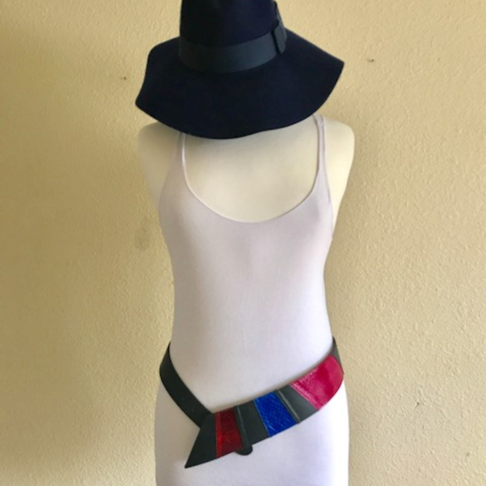 Vintage 80s Wide Multi-colour Leather Belt
