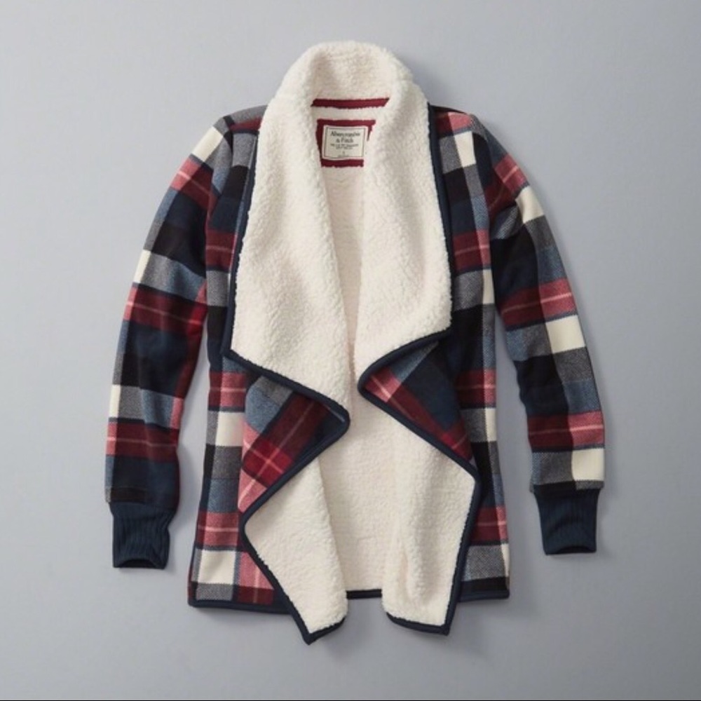 Abercrombie Plaid Fleece Sherpa Cardigan