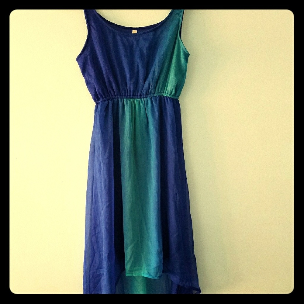 Gauzey High Low Cobalt and Turquoise Dress