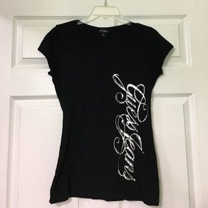 Black V-Neck Guess Shirt with Rhinestones