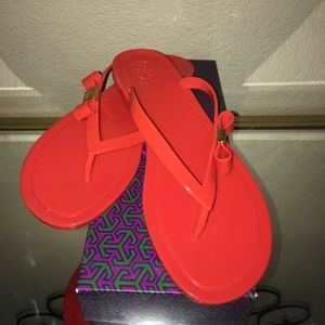 Tory Burch "Michaela" jelly flip flops tiger lily