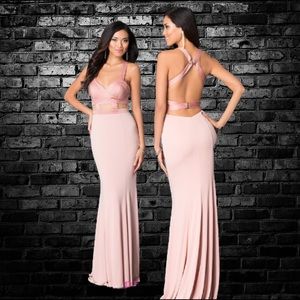 Open-Back Long Blush-Pink Prom Dress