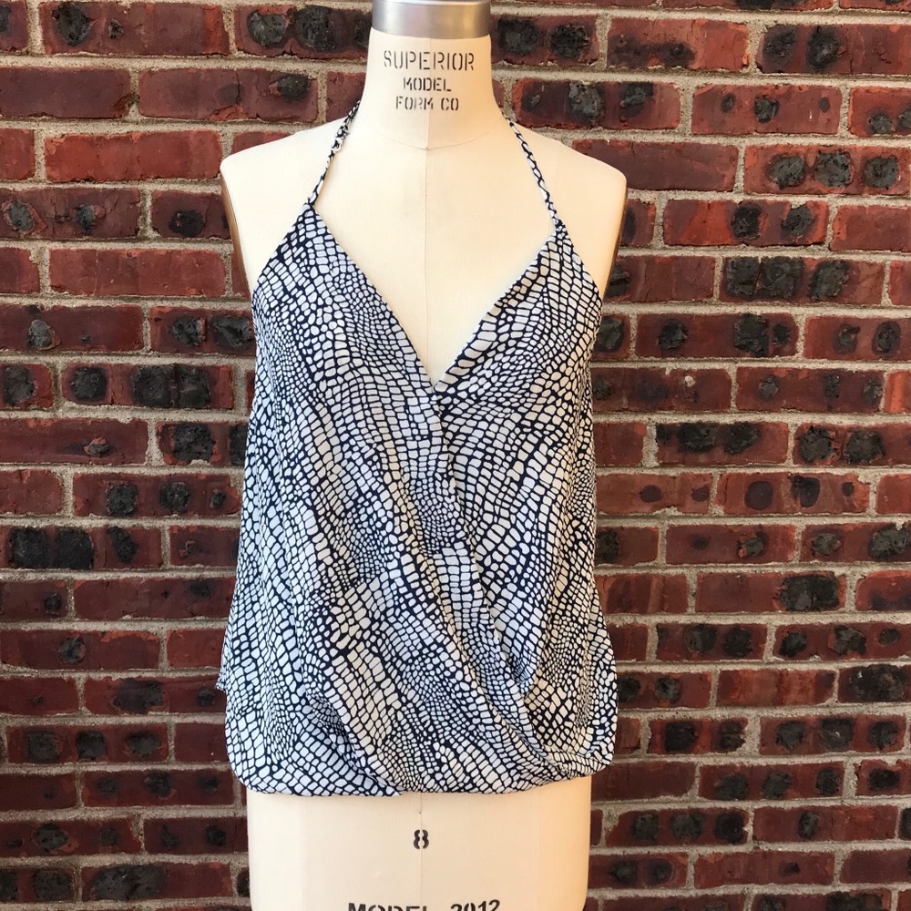 Blue and White Print Wrap Top