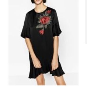 Rose embroidered satin dress