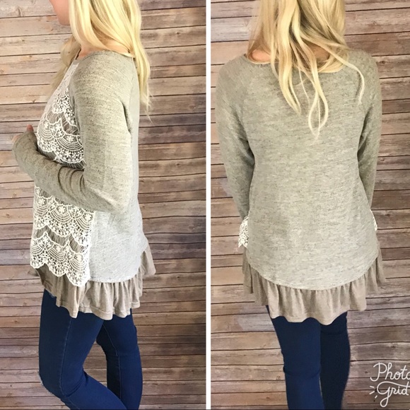 Taupe Scalloped Lace Knit - Picture 3 of 4
