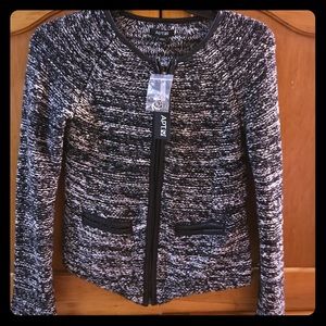 NWT- black & white sweater coat - leather trim