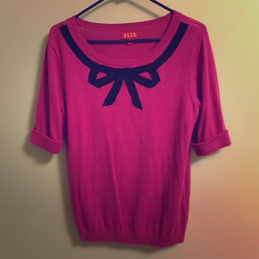 Elle lace bow short sleeve sweater