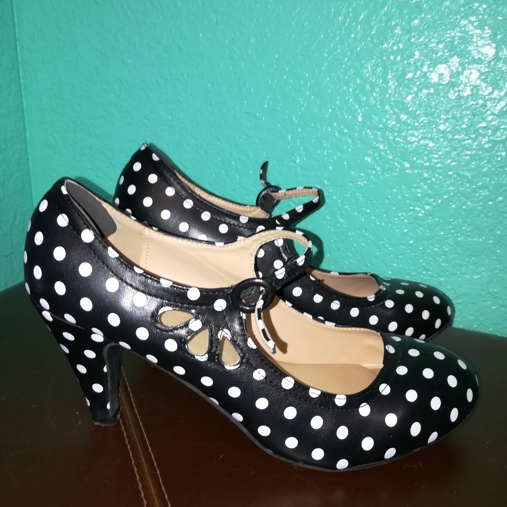 J Adams retro polka dot kitten heels