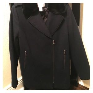 H & M faux fur collar winter jacket  navy/ Black