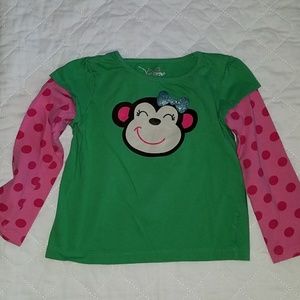 4T Green & Pink Long Sleeve Monkey Shirt