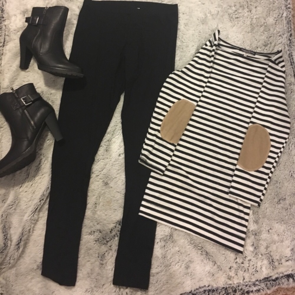 Striped Long Sleeve Top With Suede Elbow Detail