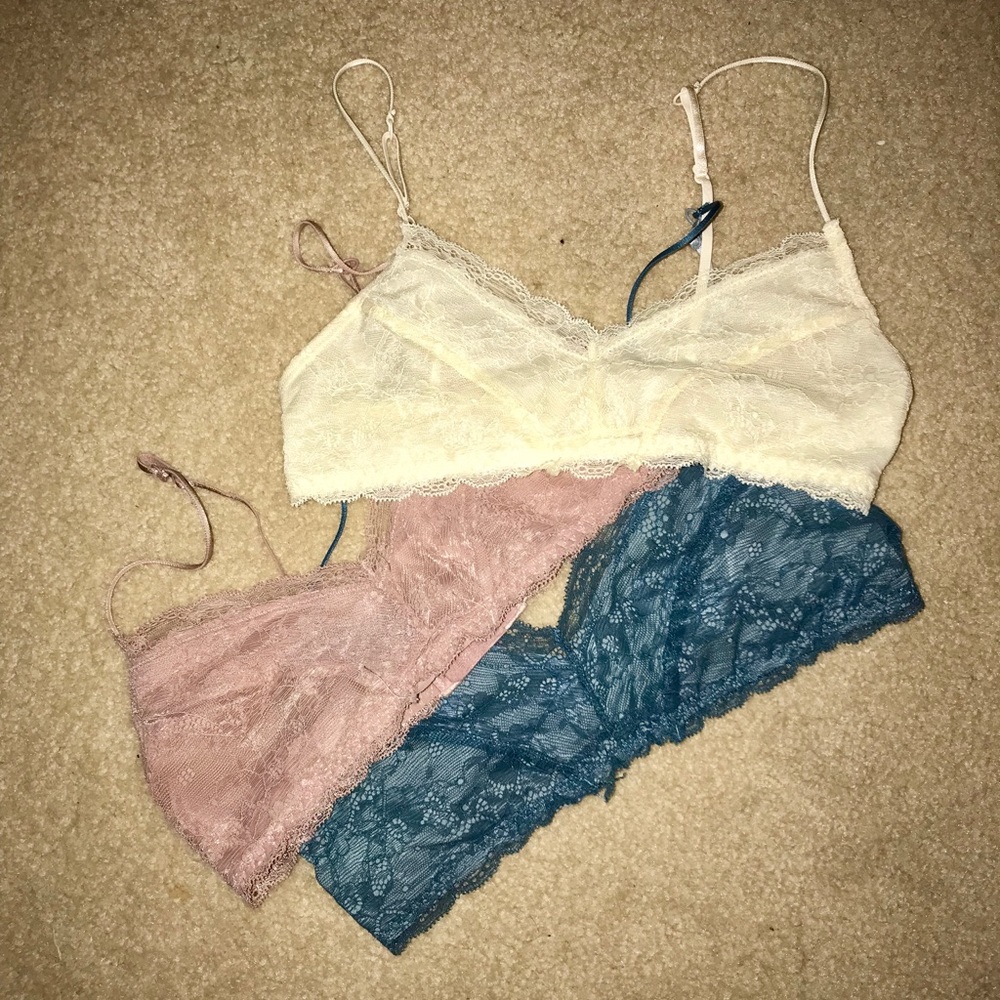 3 Urban Outfitters Bralettes (pink/white/blue)