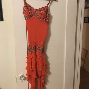 Red Beaded Ruffle Dress