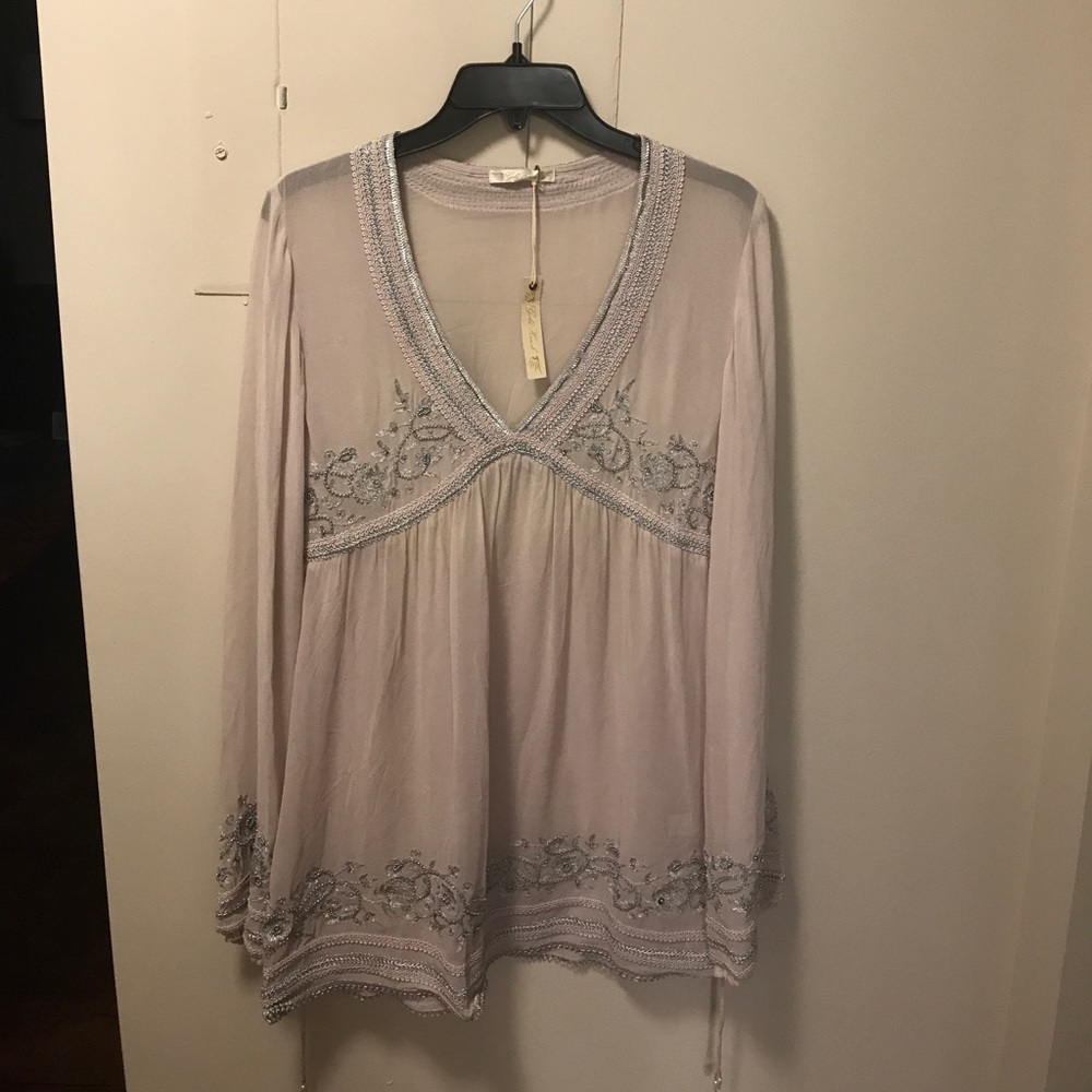 Gold Hawk Sheer Lavender Silk Tunic (Small)