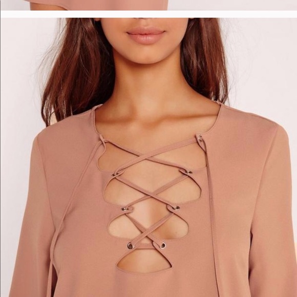 Missguided lace up, v neck dress midi - Picture 2 of 3