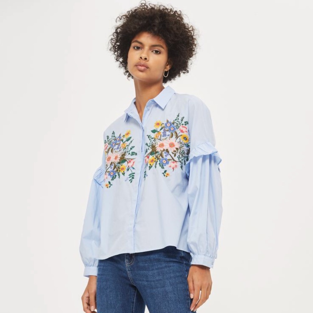 NWT Topshop embroidered blue top
