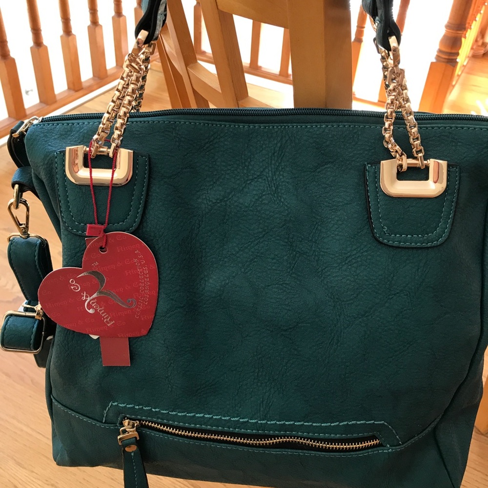 NWT teal faux suede tote