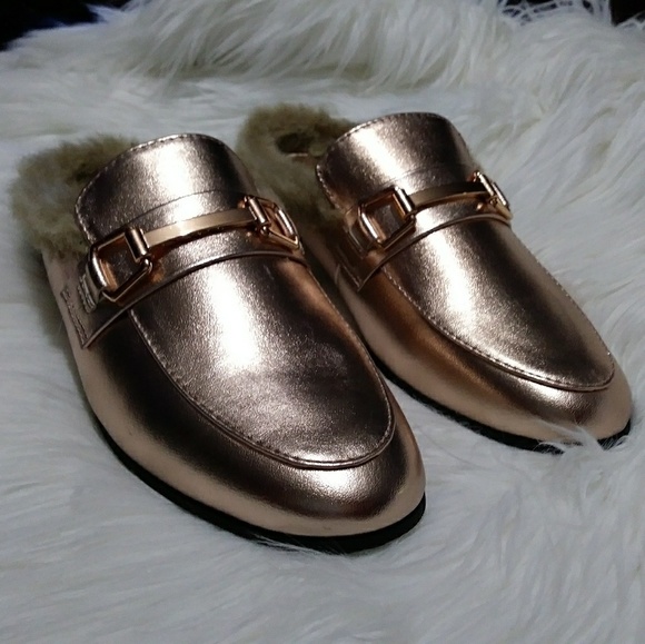 2 Pair Left🆕Penny Fur Flat Mule (Rosegold) - Picture 4 of 7