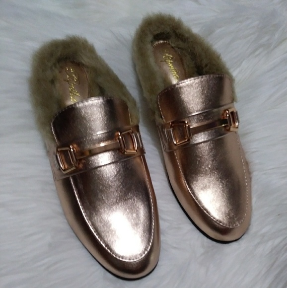 2 Pair Left🆕Penny Fur Flat Mule (Rosegold) - Picture 5 of 7